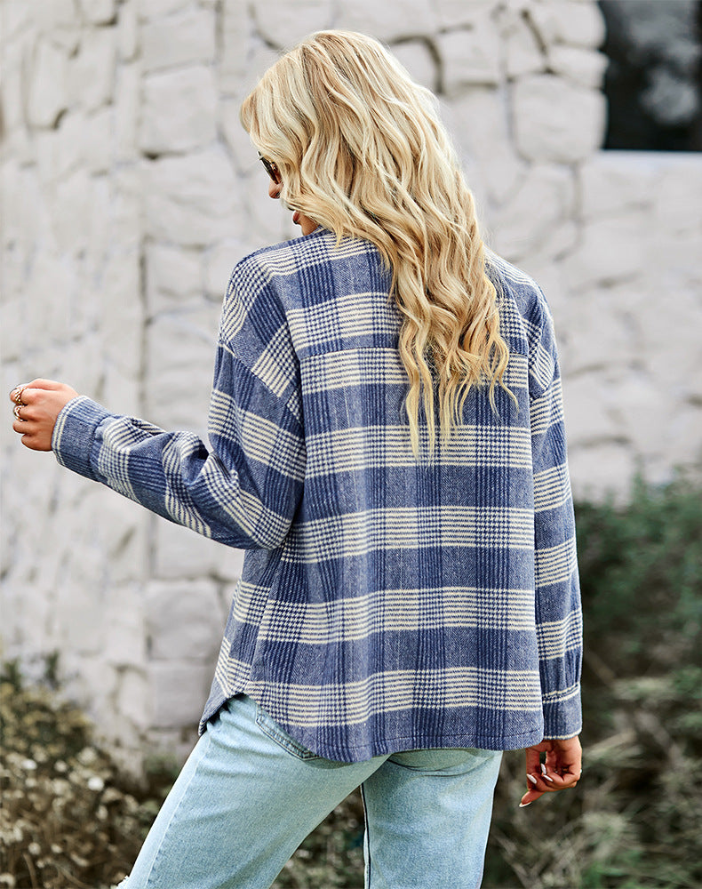 Blau karierte Bluse für Damen