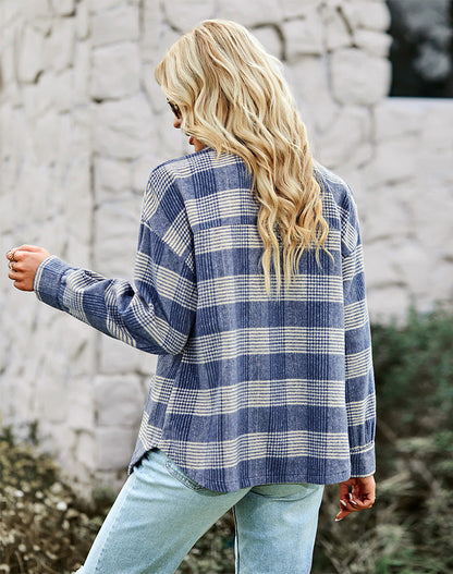Blau karierte Bluse für Damen