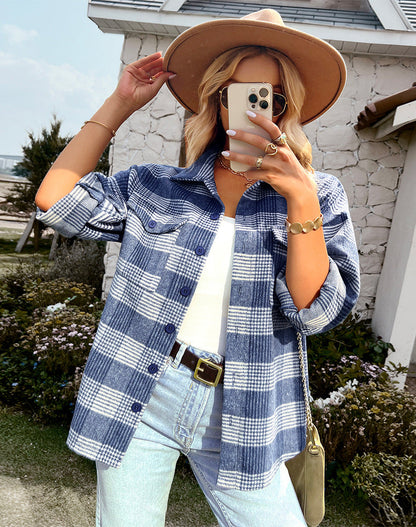 Blau karierte Bluse für Damen