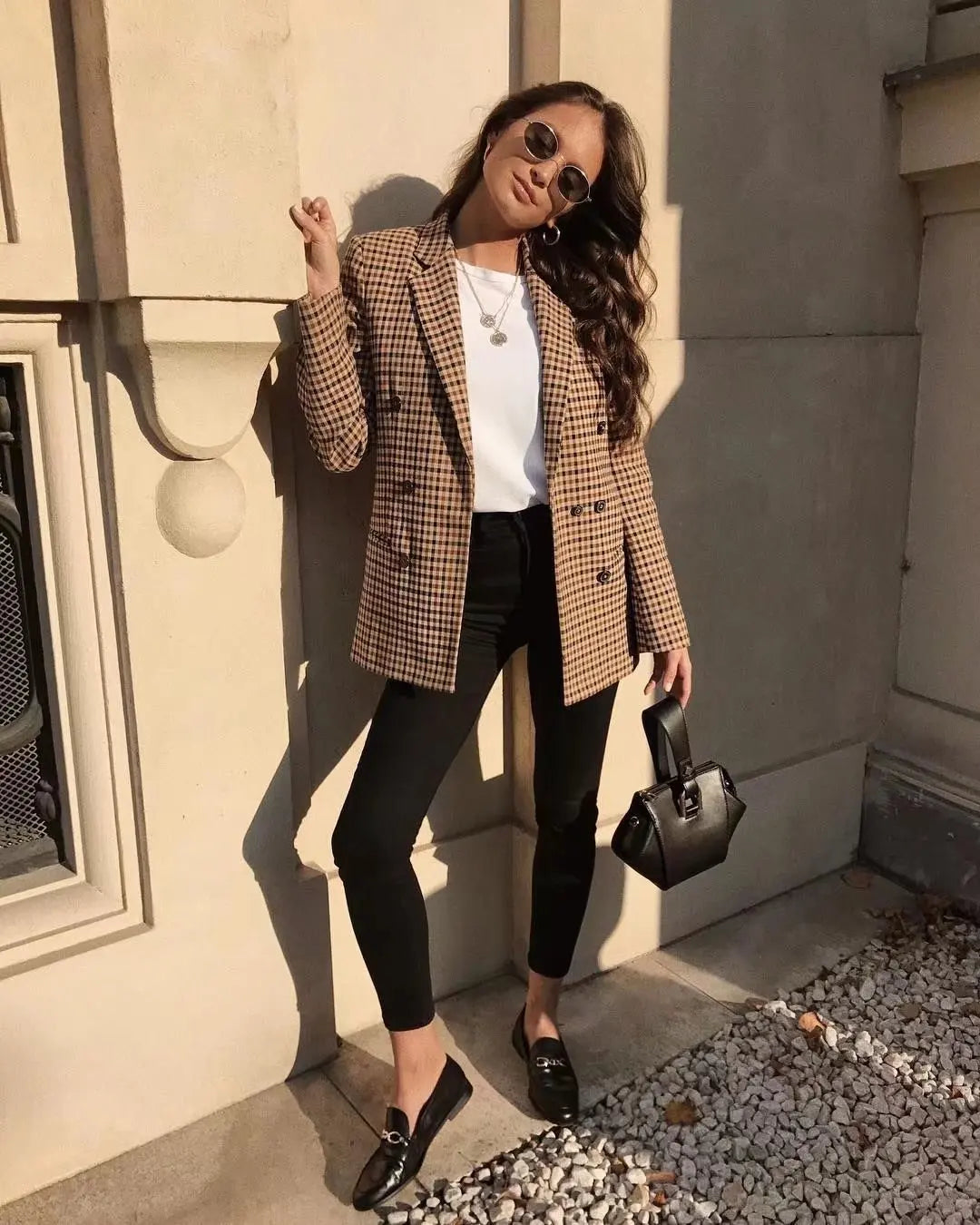 Karierte Blazerjacke im Vintage-Stil